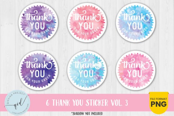 6 Thank You Sticker Vol. 3, Watercolor Illustrations