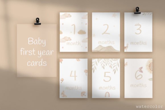 Baby First Year Cards - Watercolor Illustrations