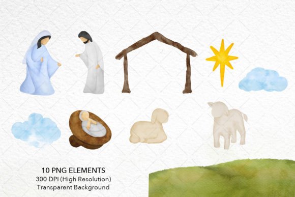 Christmas Nativity Scene Watercolor Illustrations