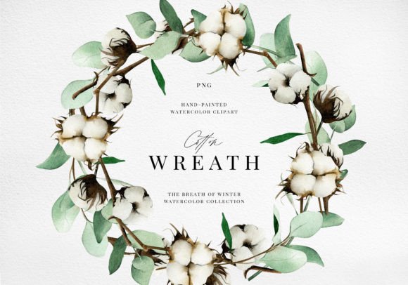 Cotton Eucalyptus Wreath Watercolor Png Illustrations