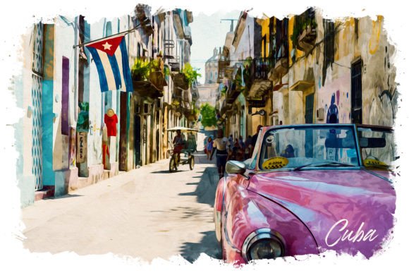 Cuba Watercolor Poster: Vibrant Illustrations