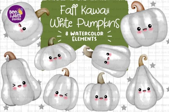 Fall Kawaii White Pumpkin Illustrations