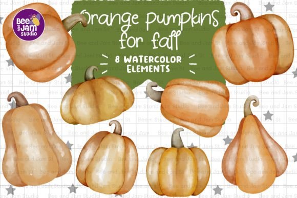 Fall Pumpkin Watercolor PNG Sublimation & Illustrations