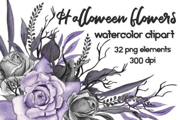 Halloween Flowers Watercolor Clipart & Illustrations