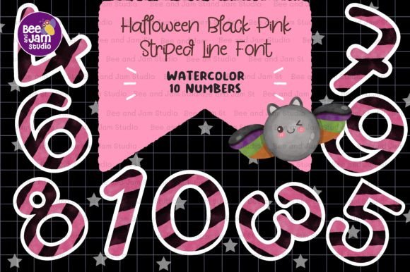 Halloween Striped Line Watercolor Number Illustrations