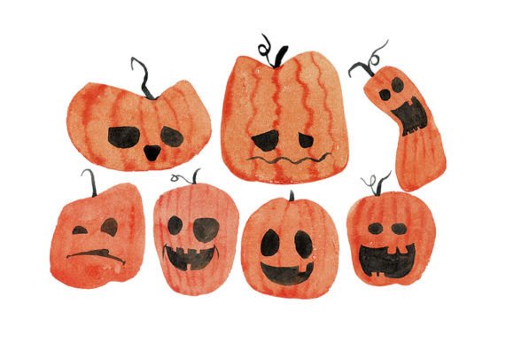 Halloween Watercolor Pumpkin Collection Illustrations