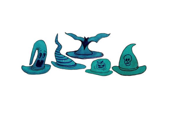 Hand Drawn Watercolor Hat Set Blue Color Illustrations
