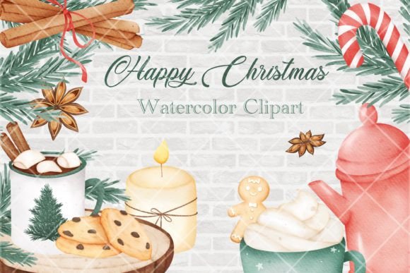 Happy Christmas Watercolor Element & Illustrations