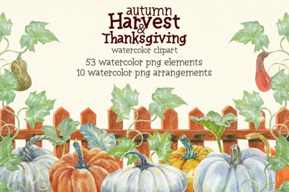 Harvest and Thanksgiving Watercolor Set Illustrations
