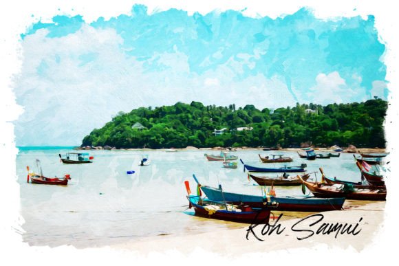Koh Samui Watercolor Poster & Illustrations