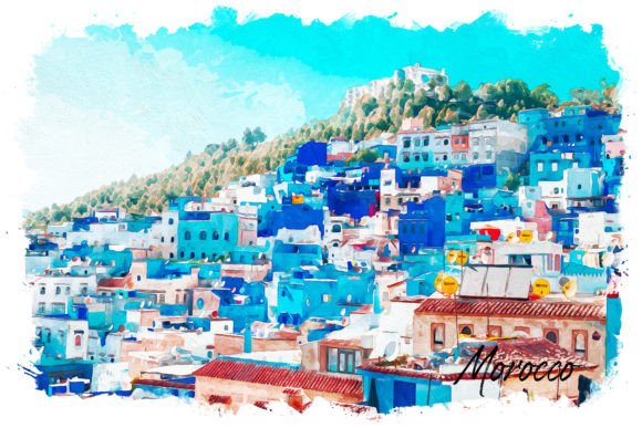 Morocco Watercolor Poster & Illustrations