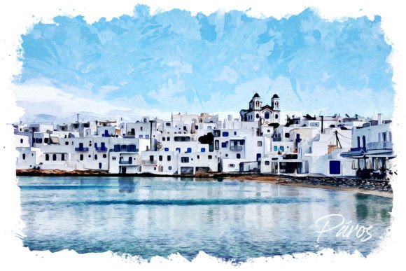 Paros Watercolor Poster: Fresh Illustrations