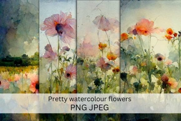 Pretty Watercolour Wildflowers Meadow Illustrations