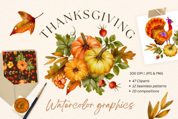 Thanksgiving Watercolor Clipart & Illustrations