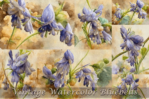 Vintage Watercolor Bluebell Flowers Illustrations