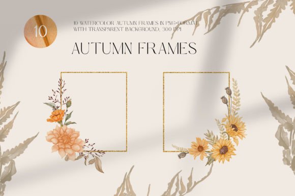 Watercolor Autumn Floral Frames & Illustrations