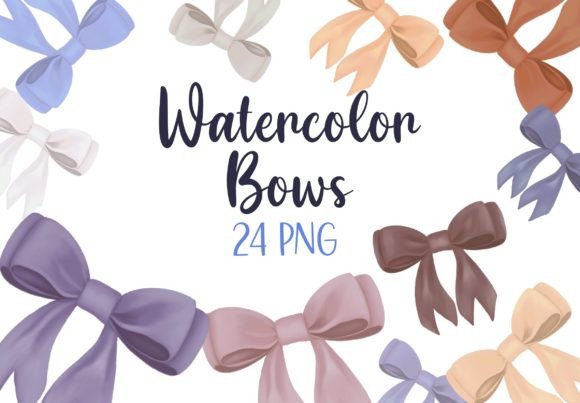 Watercolor Bows Clipart Graphic & Illustrations