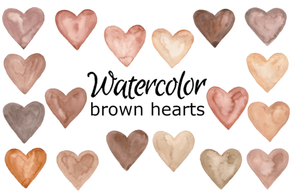 Watercolor Brown Hearts Art & Illustrations