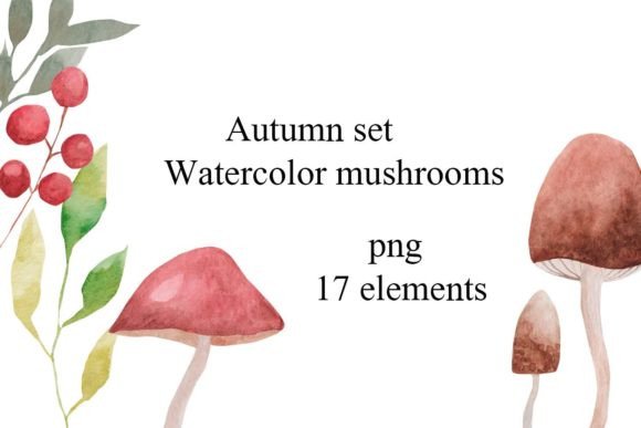 Watercolor Clipart Autumn Mushrooms Illustrations