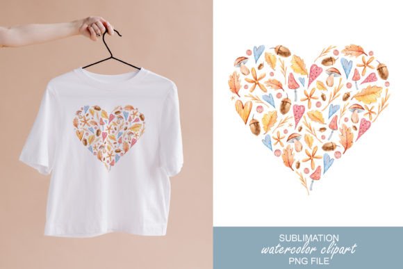Watercolor Cute Fall Heart Sublimation & Illustrations