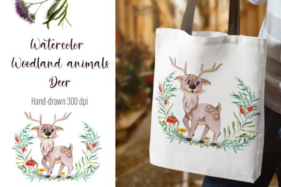 Watercolor Deer and Wreath Illustrations