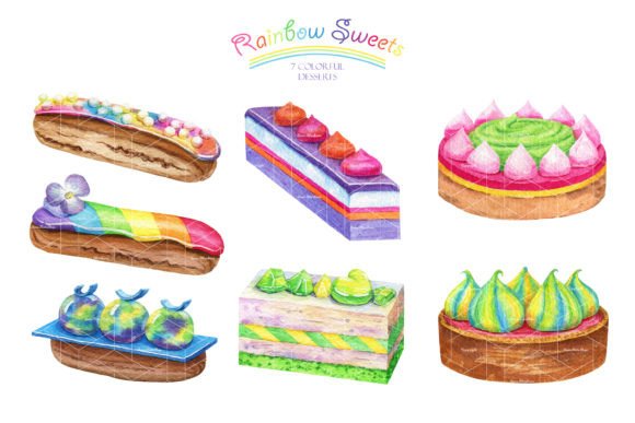 Watercolor Desserts Clipart Rainbow Cake