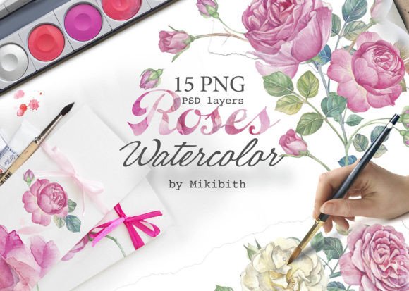 Watercolor English Roses Illustrations