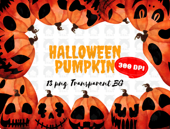 Watercolor Fall Halloween Pumpkin A1 Illustrations