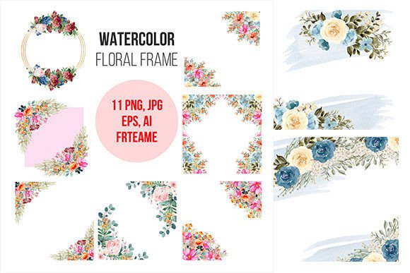 Watercolor Floral Frame Clipart & Illustrations