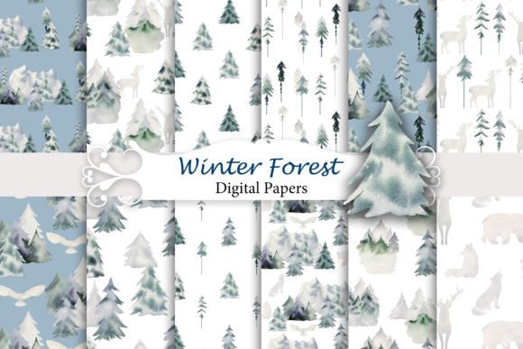 Watercolor Winter Seamless Patterns & Illustrations