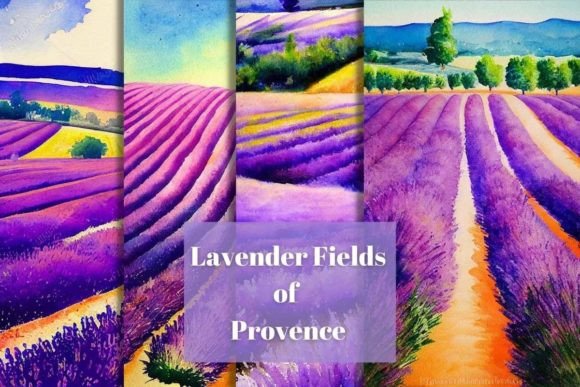 Watercolour Lavender Fields of Provence Illustrations