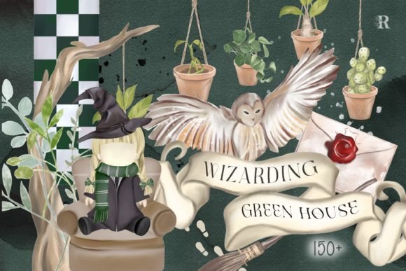 Wizarding Green House Watercolor Illustrations